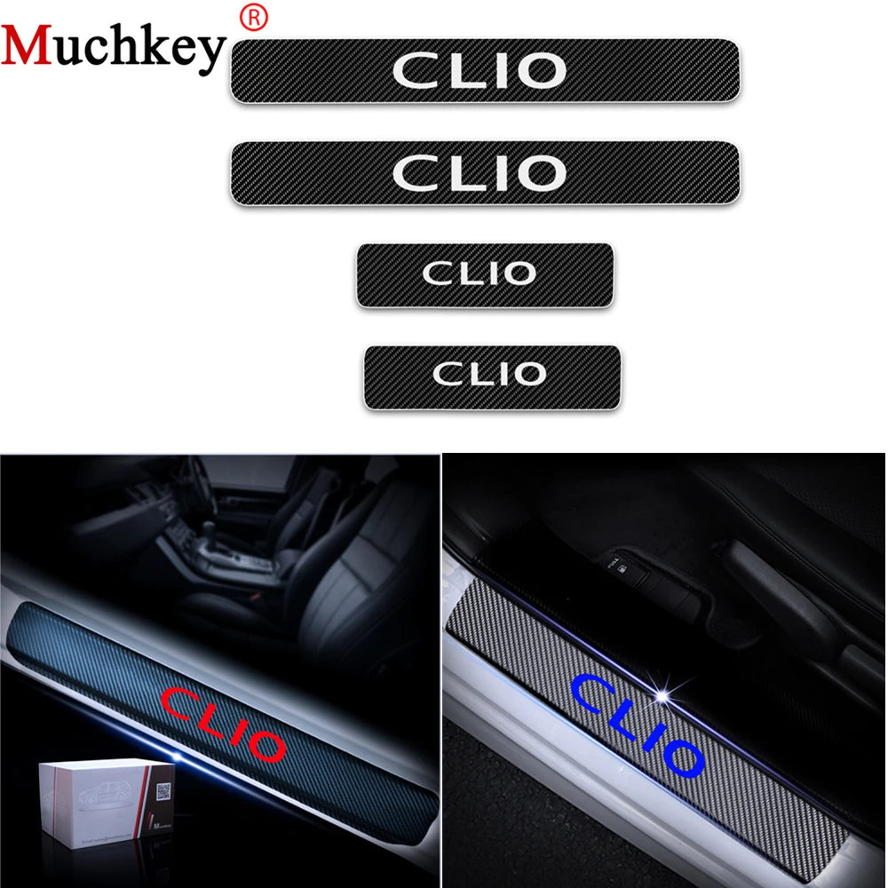 

For Renault CLIO 4D Carbon Fiber Vinyl Sticker Door Threshold Plate Stickers Car Door Sill Protector Scuff Plate Car Accessories