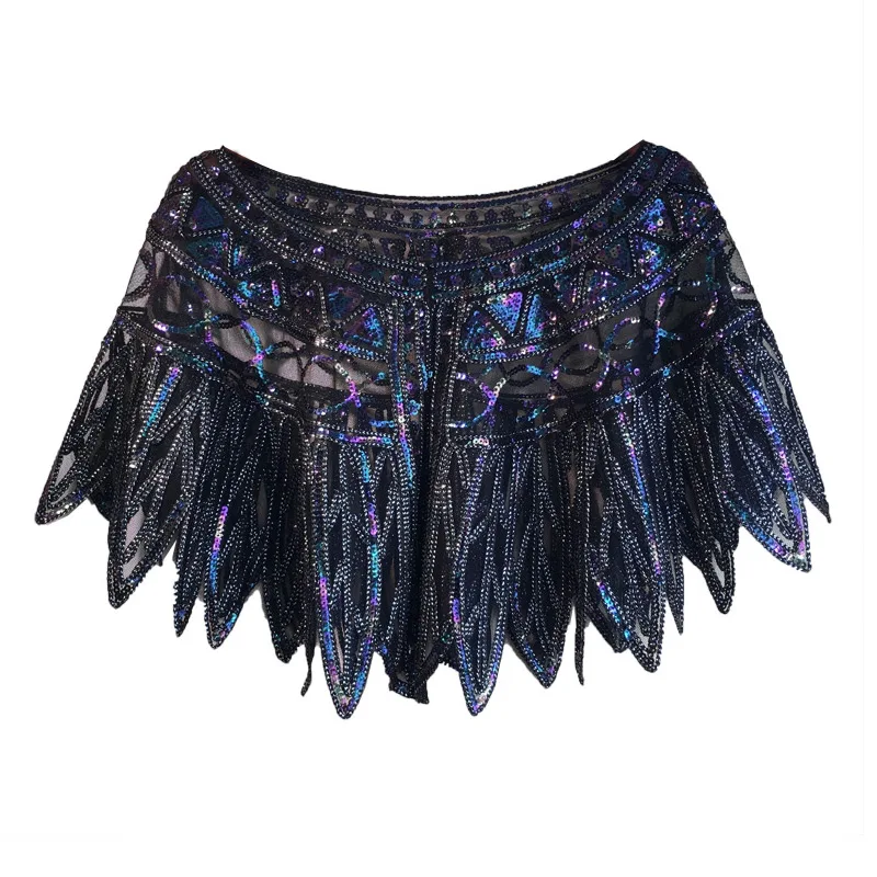 Purple Женская коллекция 1920 s Flapper Вышитая Шаль покрывает Gatsby вечерние в бусинах и пайетках Capelet - Цвет: Purple