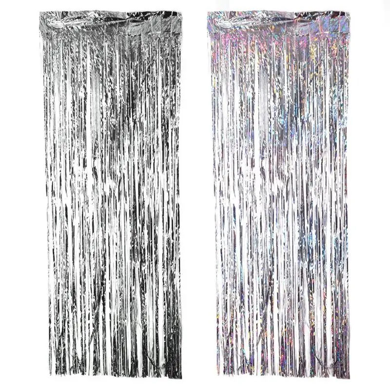 Серебристая/разноцветная занавеска из фольги с блестками 2 м | Дом и сад