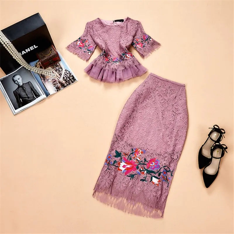 Женский комплект из 2 предметов элегантный кружевной с юбкой и изысканной