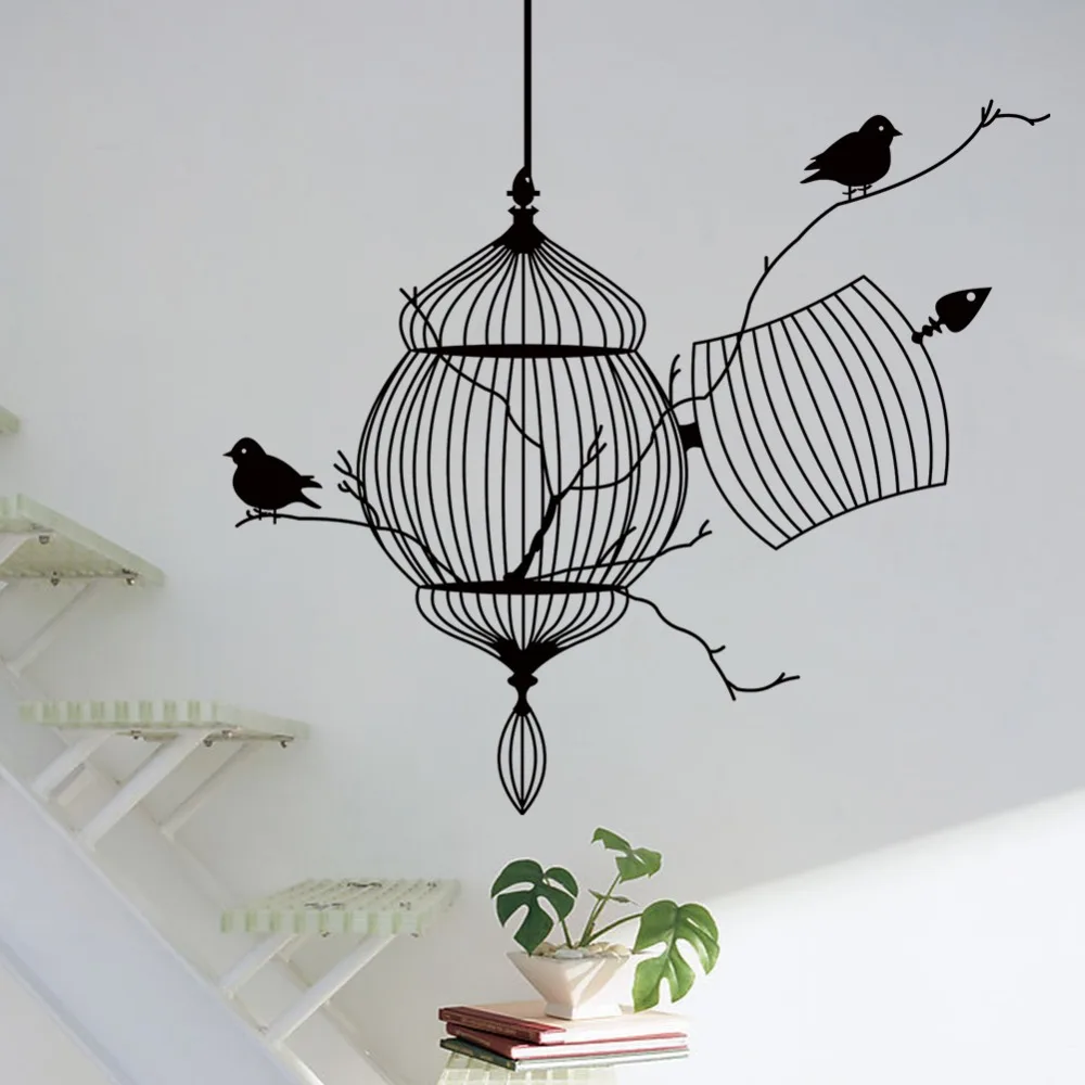 

Creative Birds Cage Tree Branch Wall Stickers Home Decor Living Room Vinyl Wall Decals Waterproofing Mural Art Posters