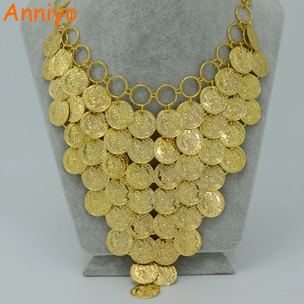 Anniyo 45 см+ 5 см/металлическая монета ожерелье для женщин монета золотого цвета большое ожерелье s украшения Африки Эфиопский подарок удачи#006006