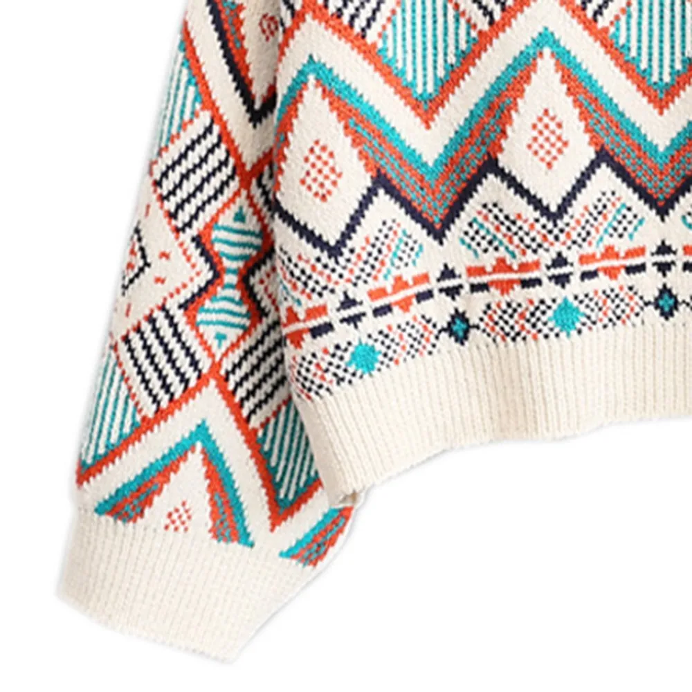 Korean Fashion Casual Knitted Sweater Female Geometric Print Best Selling Autumn Knit Top Winter Pullover Bottoming Women Jumper | Женская