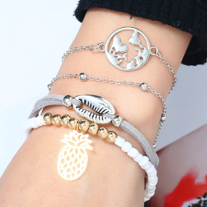 XIYANIKE Boho модный браслет с картой мира Earth Cowrie Shell ананас набор бисерные браслеты