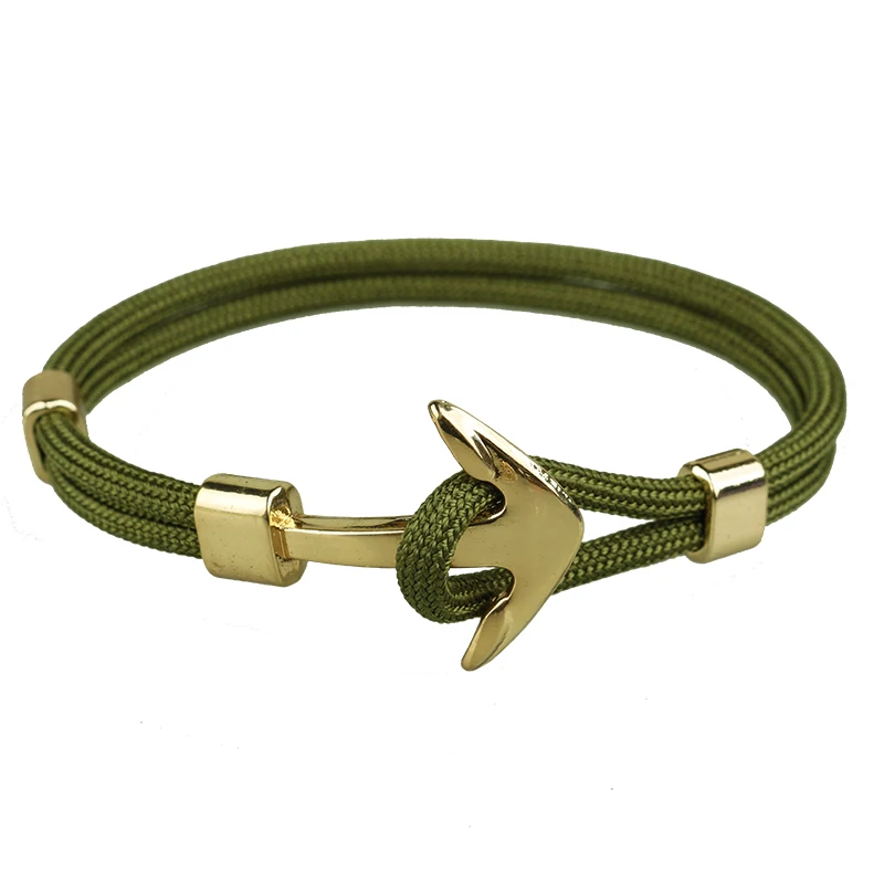 Army Green BOYULIGE, новинка, мужской браслет с якорем, Золотой металлический якорь, веревка для выживания, спортивные крючки, Морской стиль, браслет для мужчин и женщин, ювелирное изделие, подарок - Окраска металла: Army Green