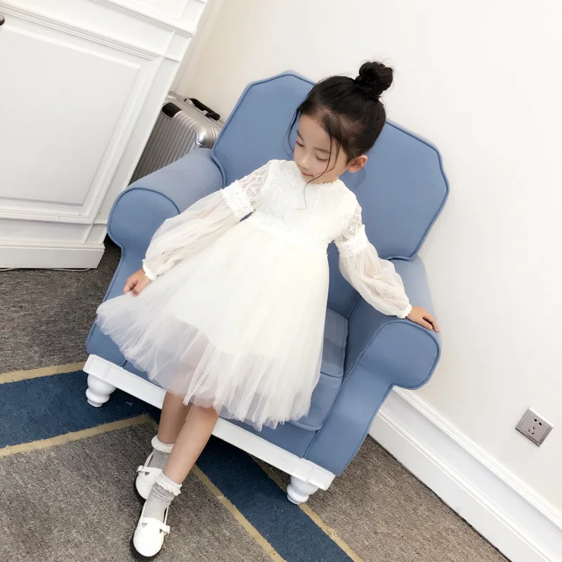 Girl Dresses Long Sleeve Princess 2020 Spring Summer Kids Lace Sweet Pruple and White Children Dress | Детская одежда и обувь
