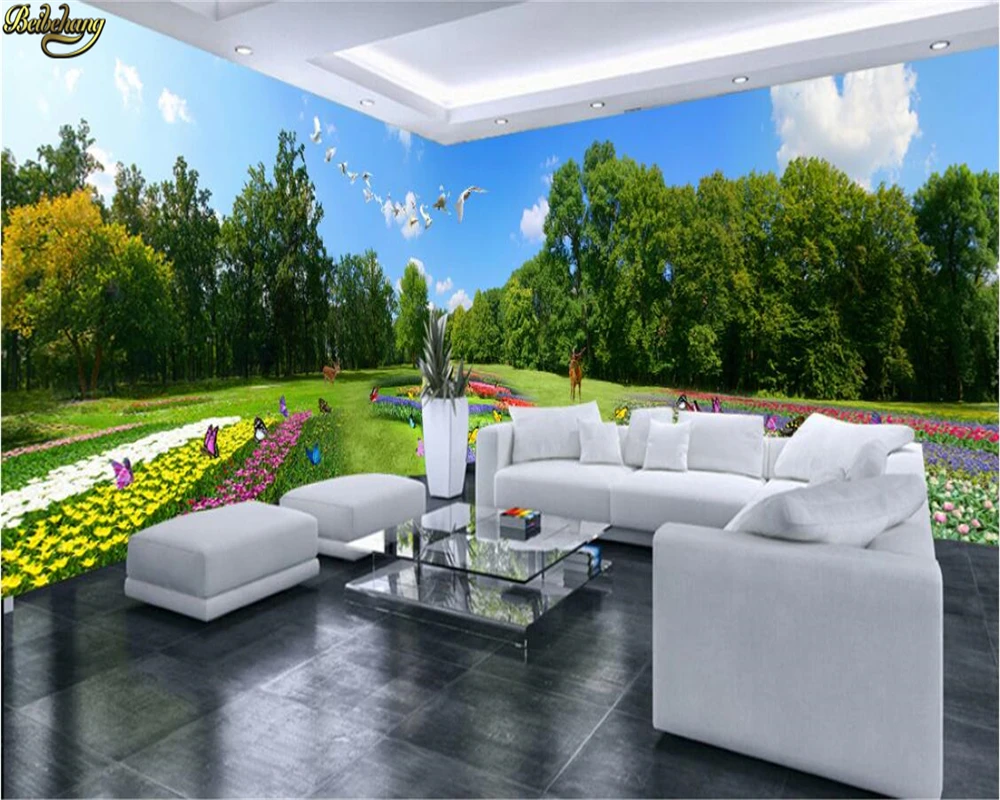 Пользовательские фотообои beibehang 3D свежая трава и птицы Бабочка голубое небо тема