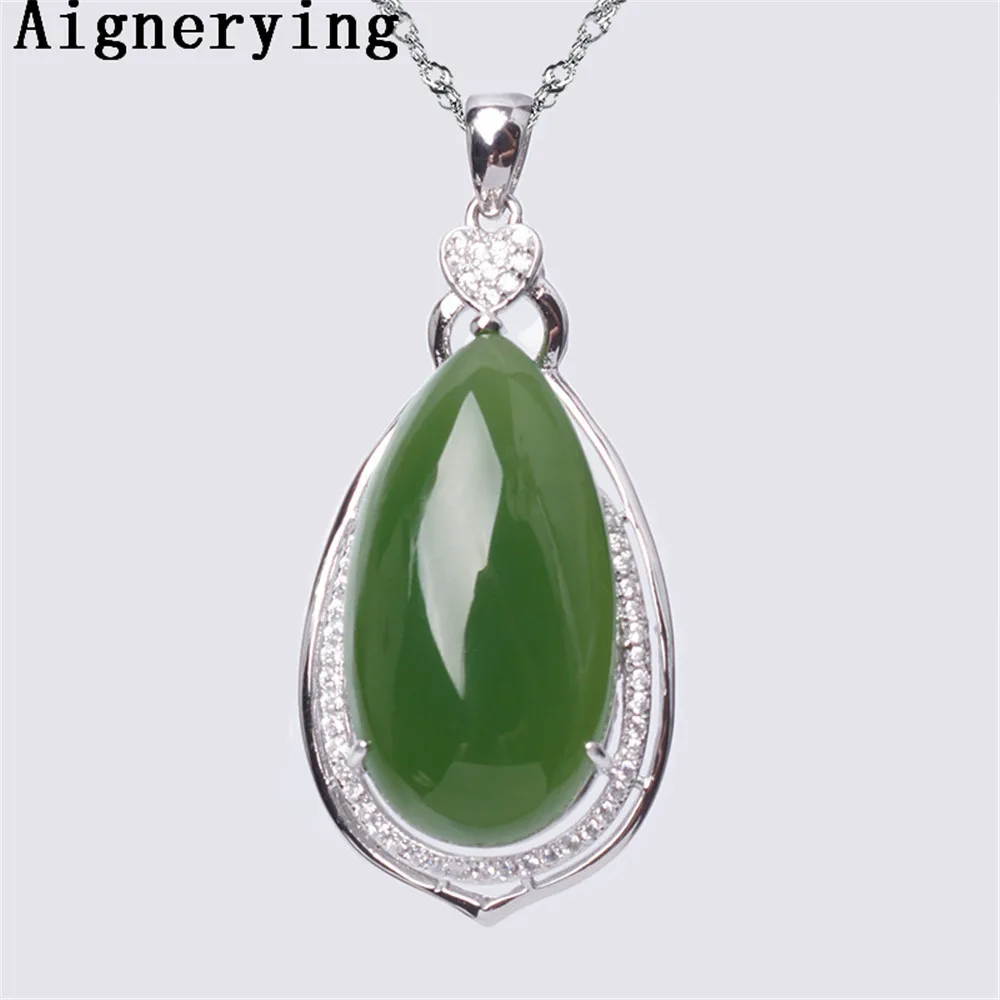 

Vintage Certificate 925 silver Necklace Para Hollow Pendant Natural Green Jade Zircon Inlaid Craft For Woman Gift with Box