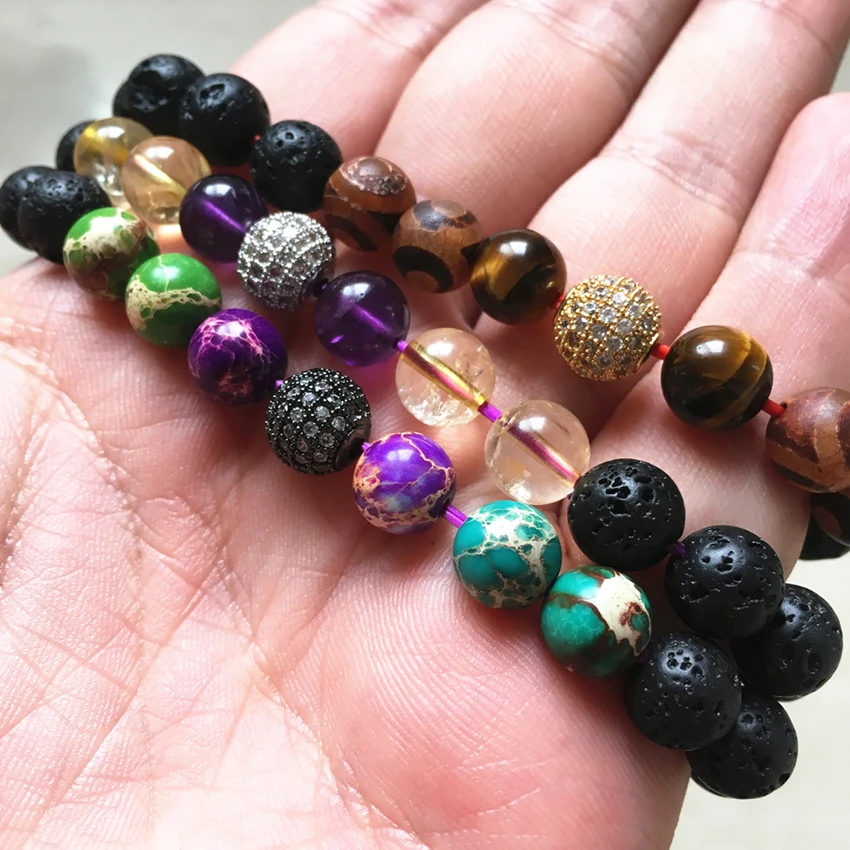 6/8/10mm Natural Citrine Beads Bracelet Ladies Lava Stone For Men Amethyst Women | Украшения и аксессуары