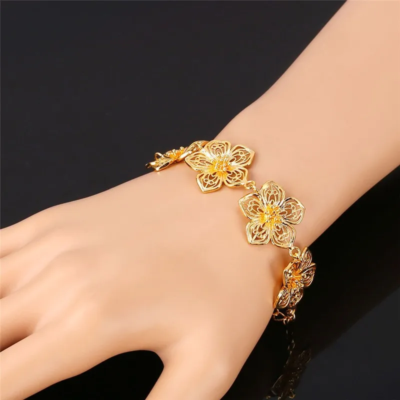 U7 Позолоченные Цветок Ожерелье Браслет Ювелирные Комплекты Для Женщин Свадебные
