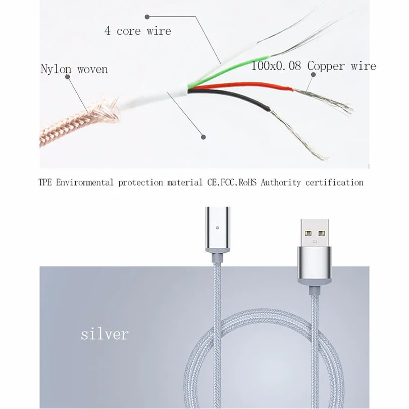 UVR Magnetic charger 1m Nylon weave cable Micro Usb type c for iphone 6 7 8 android oneplus charging &amp data sync | Мобильные