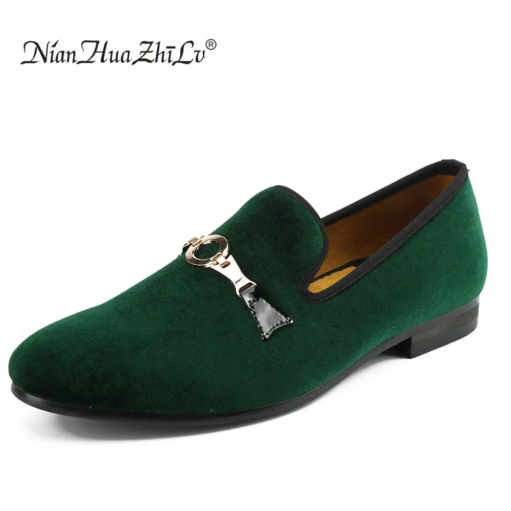 New style men velvet loafers party Slip-on wedding shoes European and American gold buckle men's casual | Обувь