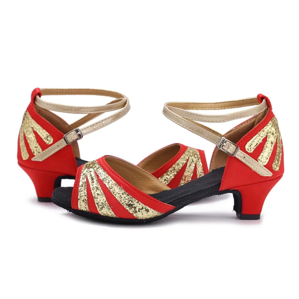 

Red Satin Low Heel Ballroom Salsa Latin Dance Shoes Women Girls WZJ Free Shipping