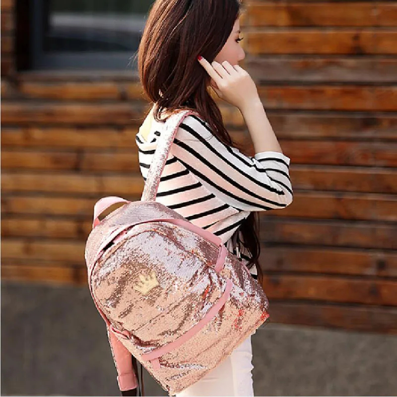 Блестящий рюкзак для девочек подростков женский модный школьный ранец золотого