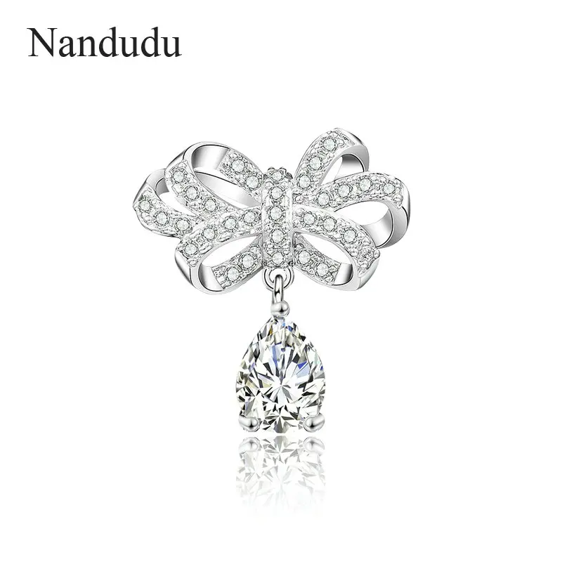 Nandudu Shinning AAA CZ Zircon Bowknot Brooch Pin for Women Scarf Costume Cuff Sparkling Rhinestone Bow Brooches Coat X339 | Украшения и
