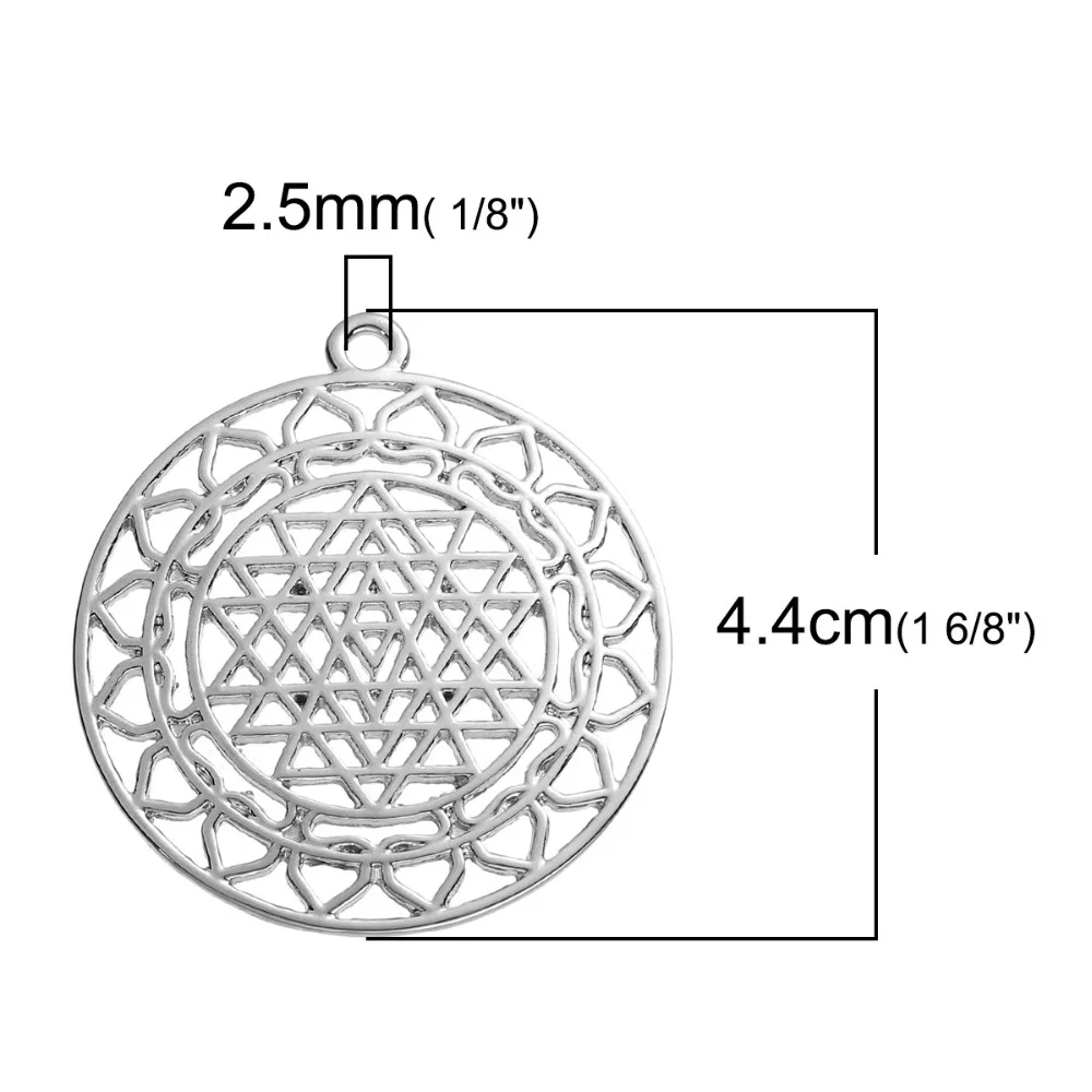 8 сезонов цинковый сплав Sri Yantra медитация Подвески Круглый Серебряный цвет полые