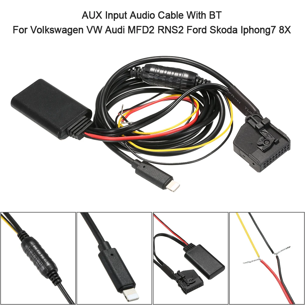 New AUX Input Audio Cable With BT For Volkswagen Audi MFD2 RNS2 Ford Skoda Iphong7 8X