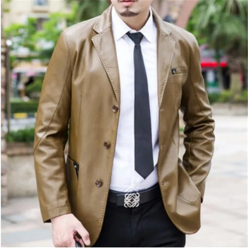 Мужской кожаный костюм весна и осень 2019 блейзер для мужчин тонкий мужской из