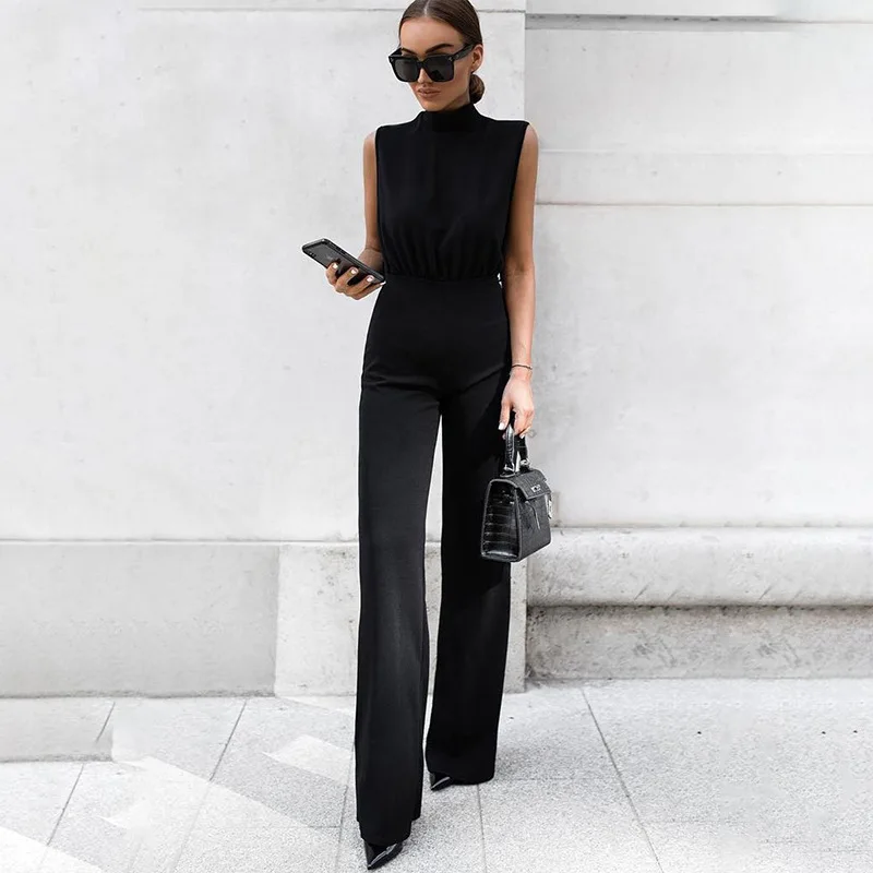 2019 летний Однотонный женский комбинезон из полиэстера с высокой талией | Женская