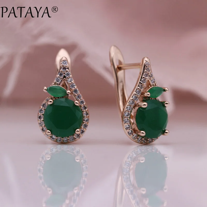 PATAYA 618 Promotion New Green Earrings 585 Rose Gold Color Round Natural Zircon Women Dangle Earrings Horse Eye Fashion Jewelry