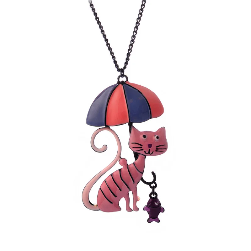 Vintage Statement Necklace Women Cute Cat Fish Long Necklaces Metal Link Chain Female Pendants Best Friends Pendant Kids Jewelry | Украшения