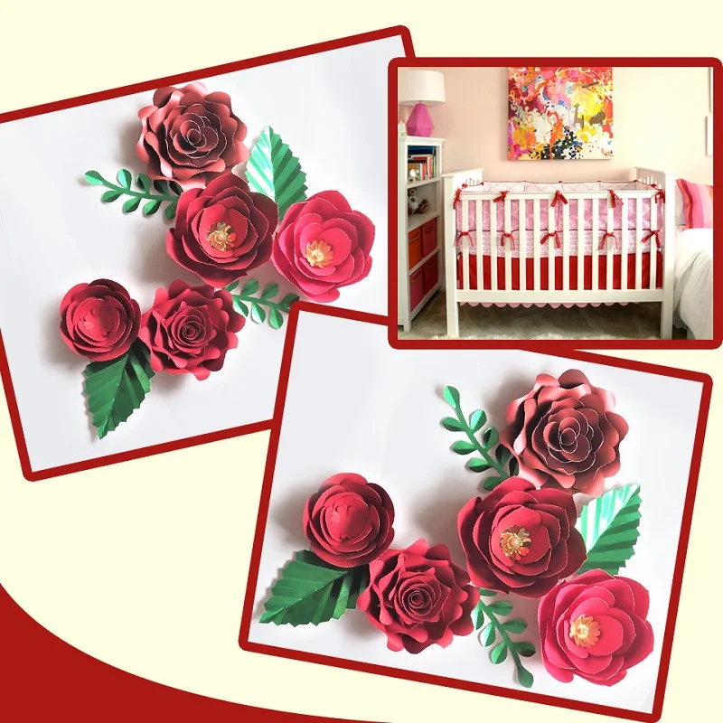 Ручной работы Cardstock красная роза DIY бумажные цветы листья Набор для рождества