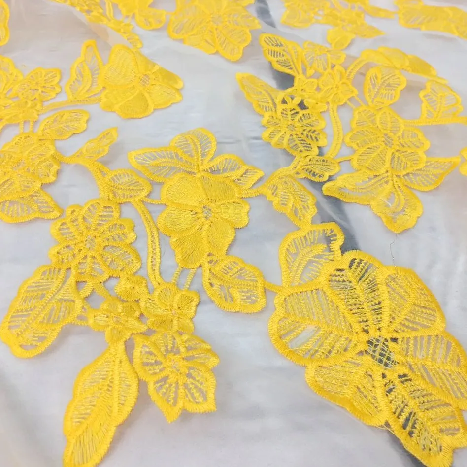 

Cindylaceshow Yellow French Organza Lace Fabric Net Embroidered Lace Tulle Fabric Dress Sewing Lace Clothes Home Decor DIY Craft