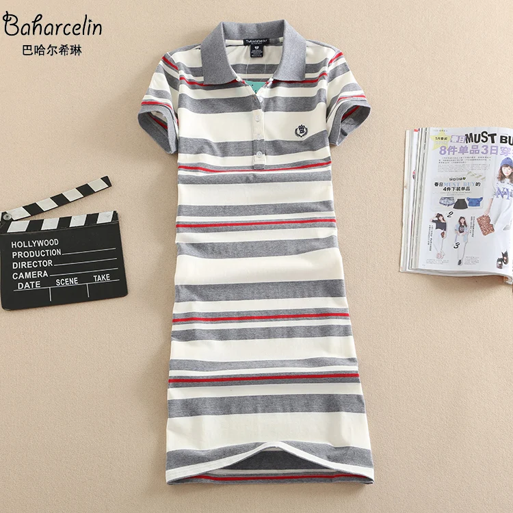 Baharcelin 2XL в полоску с вышивкой футболки-поло Повседневные платья Vestido De Festa