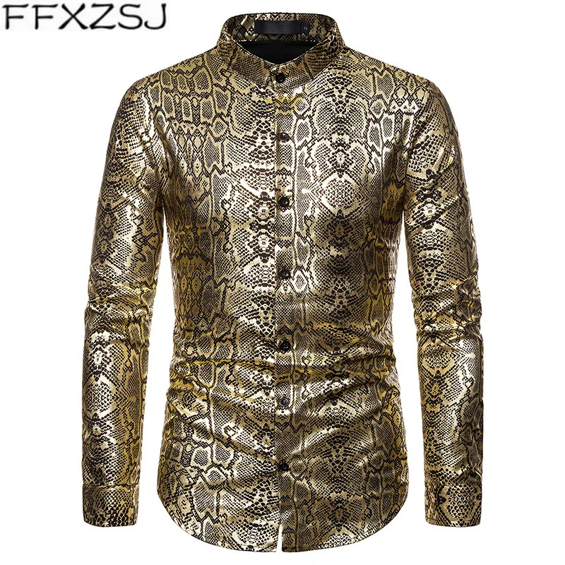 

Мужские модельные рубашки с принтом в виде змеи, повседневные облегающие рубашки с воротником мандарин, вечерние рубашки для ночного клуба,...