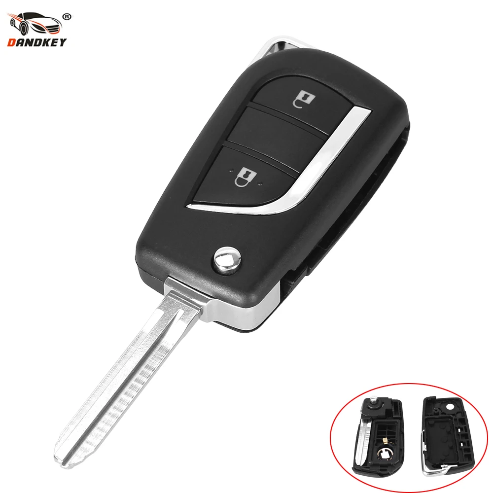 

DANDKEY 2018 Replacement Folding 2 Buttons Remote Car Key Shell For Toyota Corolla RAV4 Before 2013