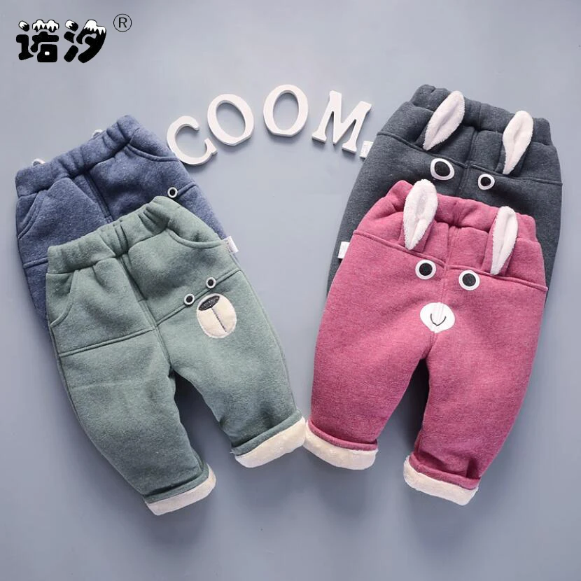 Baby girls pants boys winter plush trousers kids super warm long 1-4Y baby velvet cotton thickening new born cute | Мать и ребенок