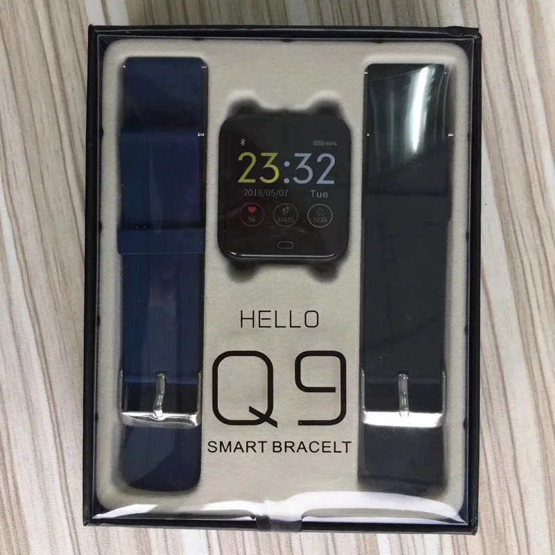 Blue n bk strap Q9 фитнес-браслет часы кровяное давление монитор сердечного ритма IP67 водонепроницаемый смарт-Браслет активность Trakcer браслет - Цвет: Blue n bk strap