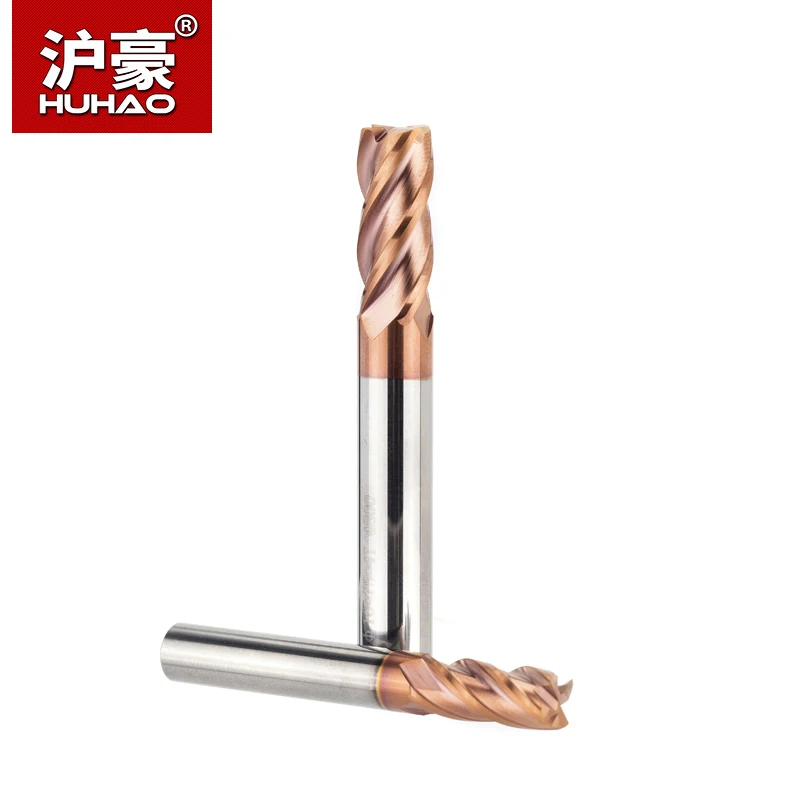 HUHAO 1pc Tungsten Steel Spiral Angle 35 Deg Milling Cutter Alloy Coating Router Bits HRC50 CNC Tool 4 Flutes End Mill For Metal |