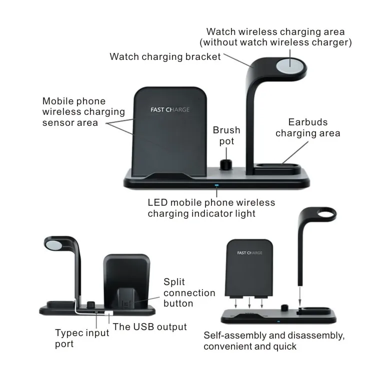 3 в 1 Быстрое беспроводное зарядное устройство для airpods мобильного телефона часы наушники Зарядка держатель для iPhone iwatch samsung huawei