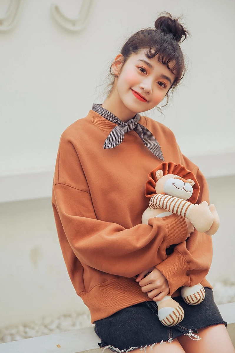 Для женщин кофты Harajuku толстые Ulzzang повседневное лук сладкий футболка с