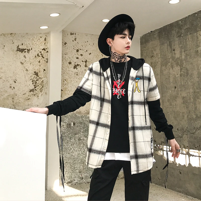 Be.YuMiao Plaid Dress Shirts Mens Hip Hop plaid shirt in man clothing Long Sleeve Male Casual Cotton Extended Streetwear | Мужская