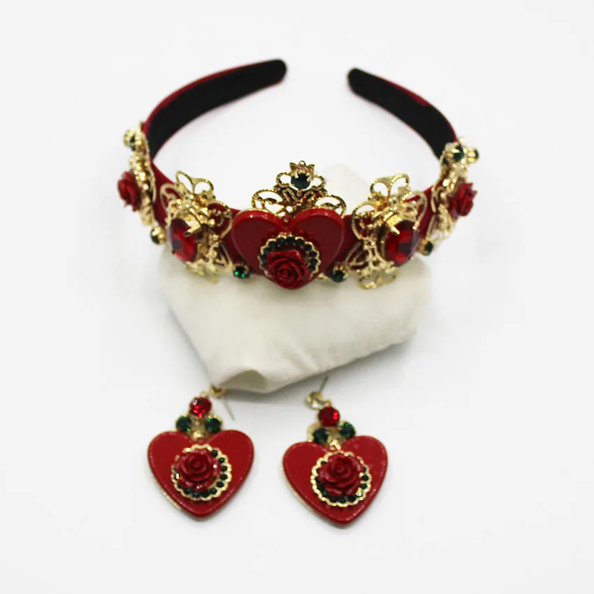 Женская повязка для волос в стиле барокко с красными цветами|wedding tiara|crown baroqueheart