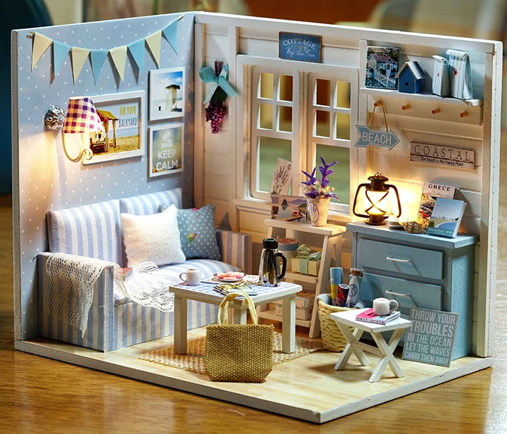 Собрать DIY деревянный дом Miniaturas с мебели DIY Миниатюрный Дом Кукольный домик игрушки для детей Рождество и день рождения h014