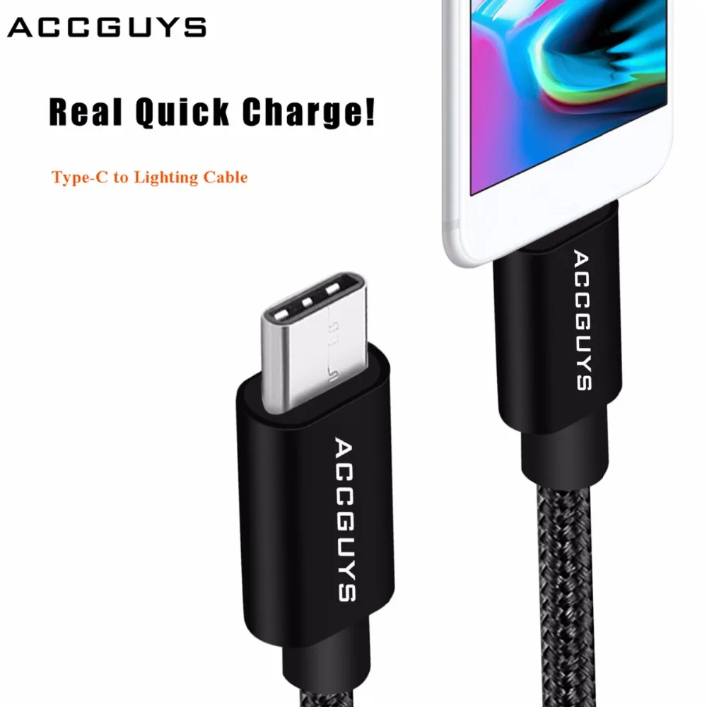 ACCGUYS Usb кабель для Iphone X 8 7 Plus 6 к Type C мобильный телефон быстрое зарядное устройство