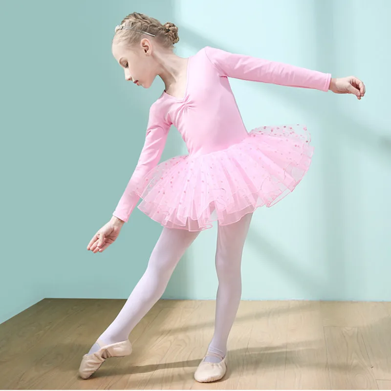

Spring Summer Fall Winter Long Sleeves Pink Ballet Tutu Dress Children Stage Dancewear Kids Girls Ballroom Dance Costume Clothes