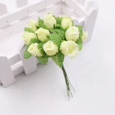white milky 12 шт./лот, мини букет роз, шелковые искусственные цветы для свадьбы, дома, венок, подарок для рукоделия, скрапбук, искусственные цветы, украшение - Цвет: white milky