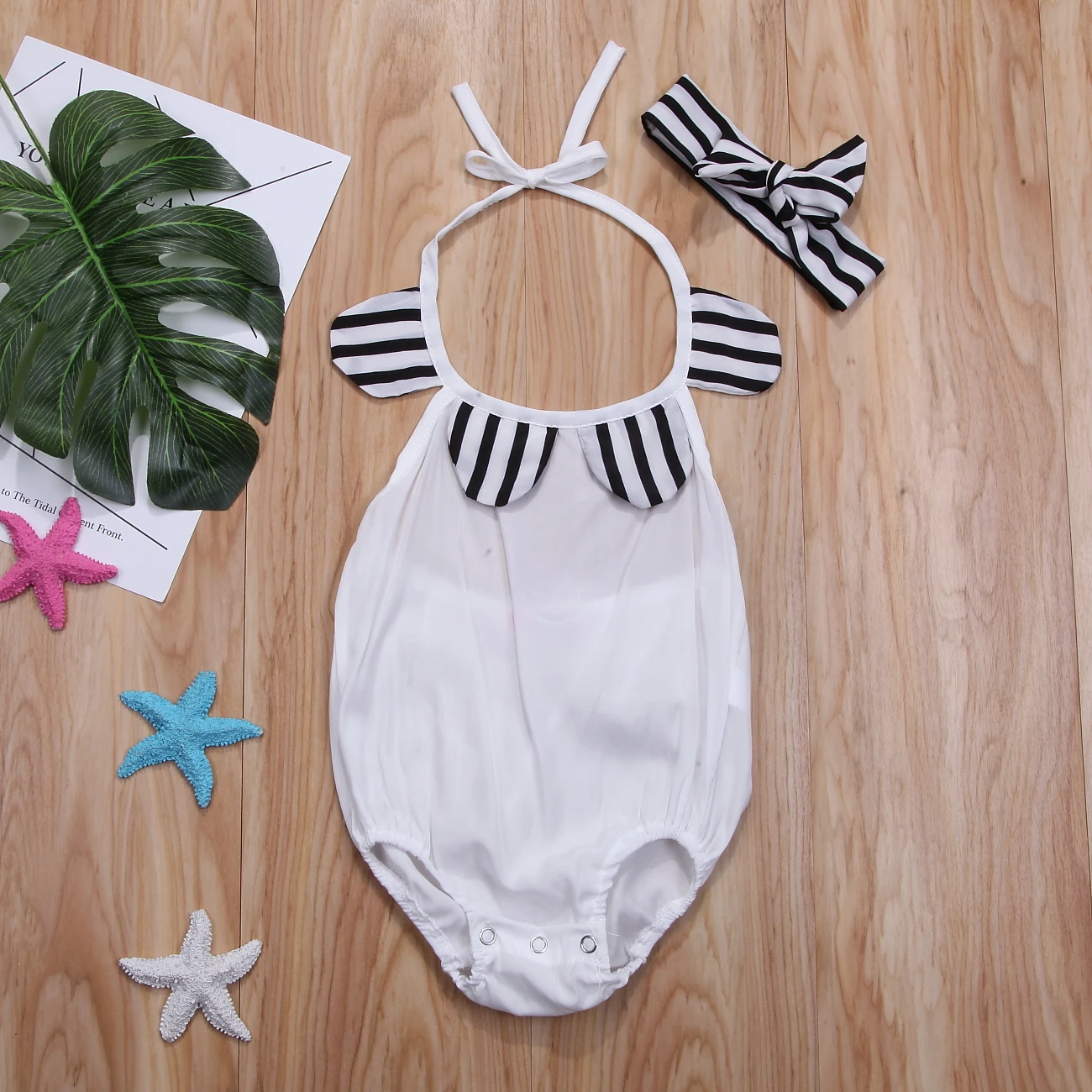 3pcs New Kids Baby Girl clothes strap sleeveless striped Romper+Striped Shorts+headband Outfits Set | Мать и ребенок