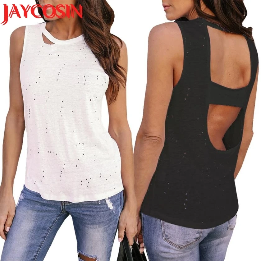 Футболка 2018 Лето Для женщин топ без рукавов отверстие сексуальные Майка пляжные