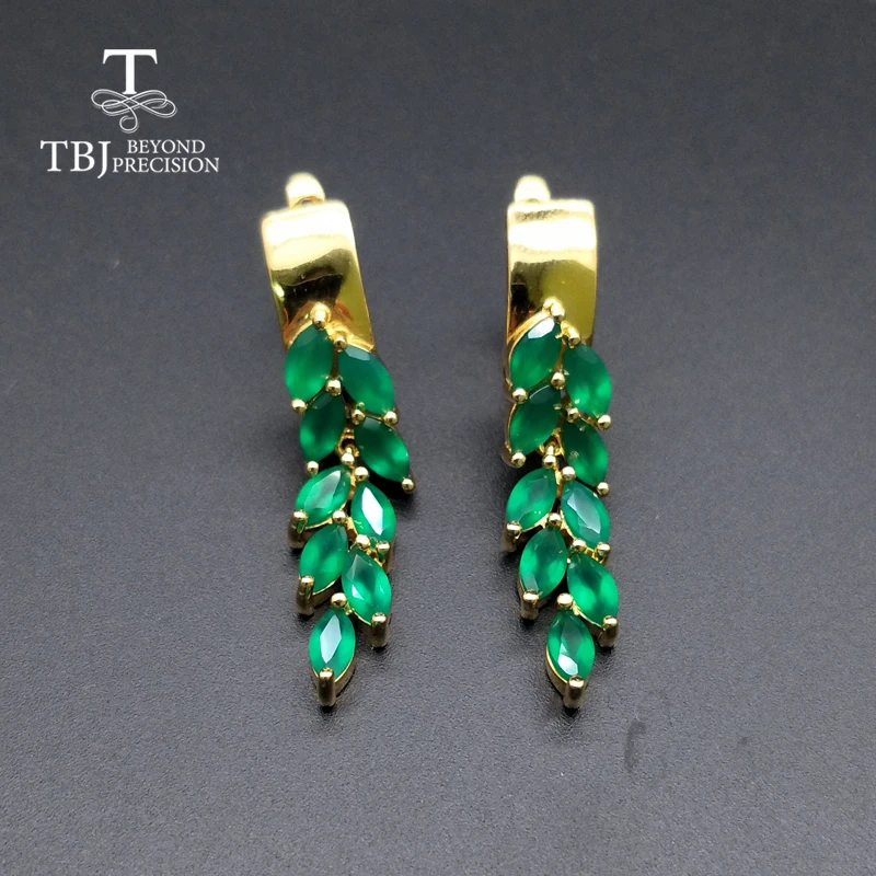 Женские серьги из серебра 925 пробы TBJ ювелирные украшения с натуральным зелёным