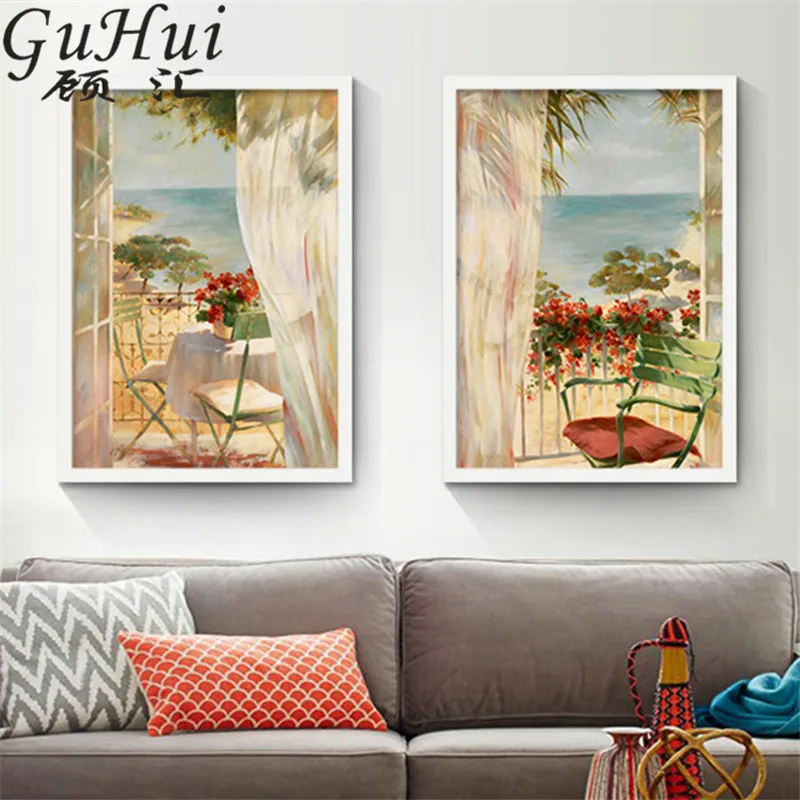 Средиземноморский пейзаж минималистичные розы ваза ландшафт настенные картины