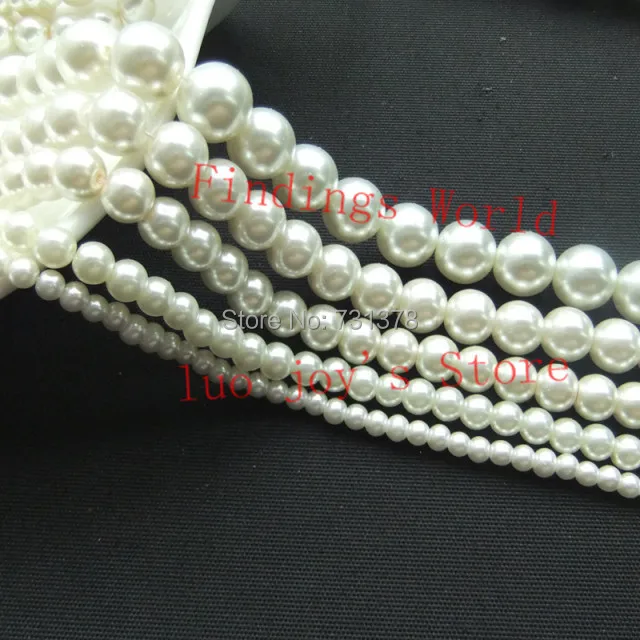 

3/4/6/8/10/12/14/16mm Ivory Glass Pearl Round Imitation Pearls Loose Spacer Beads Jewelry Making Craft DIY(W03871)