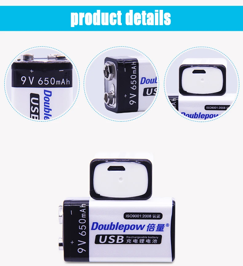 9V USB аккумуляторная батарея 6f22 9v умная 650mAh беспроводной микрофон инструмент KTV
