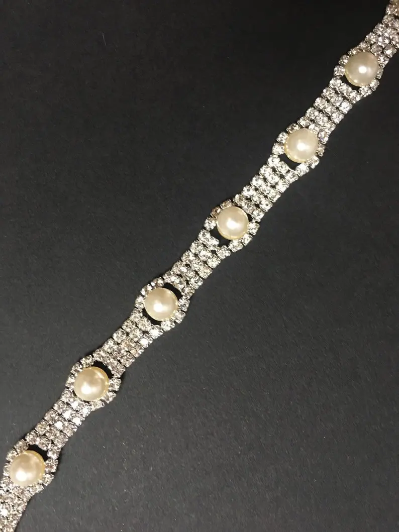 

5Yards Sew on Crystal Rhinestone + Pearl Cup Chain Silver Gold Rose Gold Base Trim Trimming