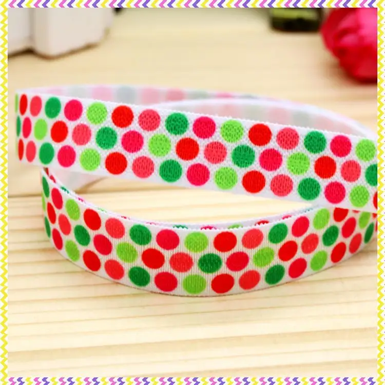 

5/8'' Free shipping Fold Elastic FOE polka dots printed headband headwear hairband diy decoration wholesale OEM P4343