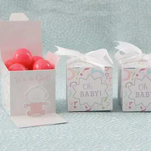 Розовый 100 X "It's Boy/Girl" "Oh BABY" Детские конфетные коробочки bomboniera детские подарочные коробки для крещения на день рождения(без конфет - Цвет: Розовый